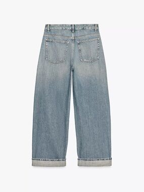 Zara Washed Blue Cropped Barrel Wide-Leg Jeans
